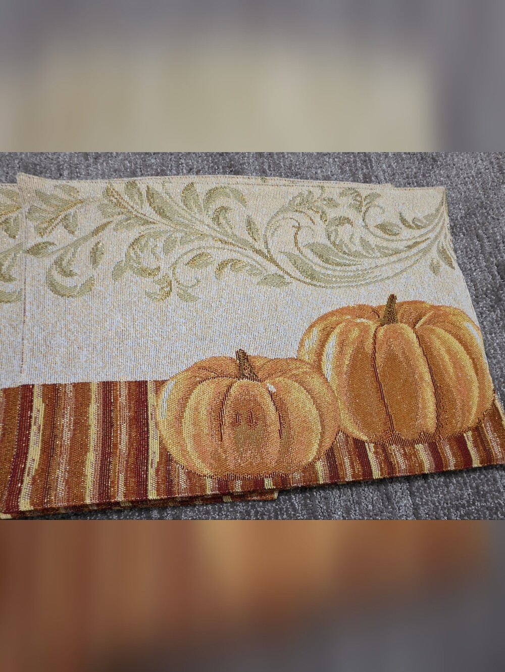 Set 4 Tapestry Placemats Fall Pumpkins Home Decor Dining Cottagecore Scrollwork